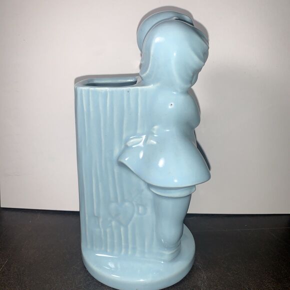 Vintage 1950s SHAWNEE Pottery Blue Boy And Girl Sweeties w Tree Stump Initials - Picture 2 of 12